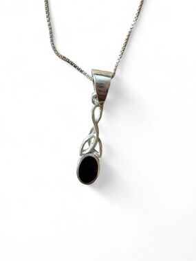 Sterling Silver Necklace with black stone pendant